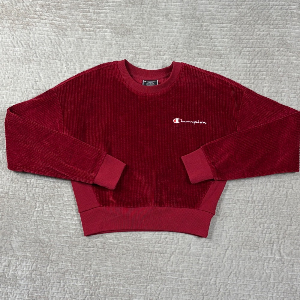 Champion Womens Corduroy Crewneck Sweatshirt Burgundy Red WL794 Small